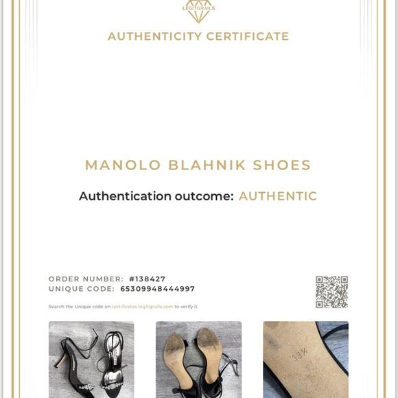 MANOLO BLAHNIK Black Satin Slingback Crystal Sandals Heels Size 38 1/2 - Picture 13 of 13